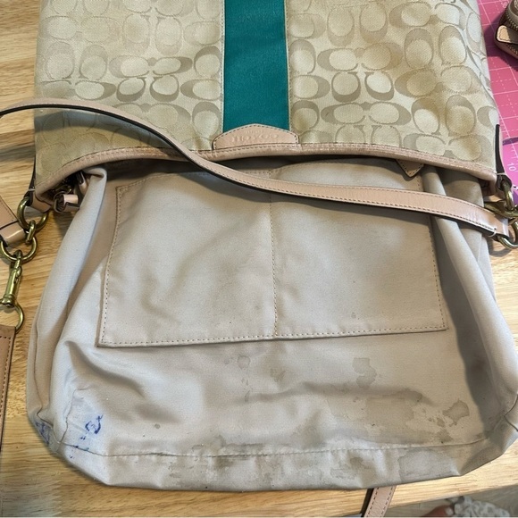 Coach Beige/Green signature canvas & leather Devin stripe shoulder bag & wallet - Picture 13 of 14